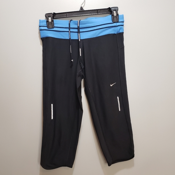 Nike Dri-fit Running Capri Leggings Black/Blue Sz. SM - Picture 2 of 15